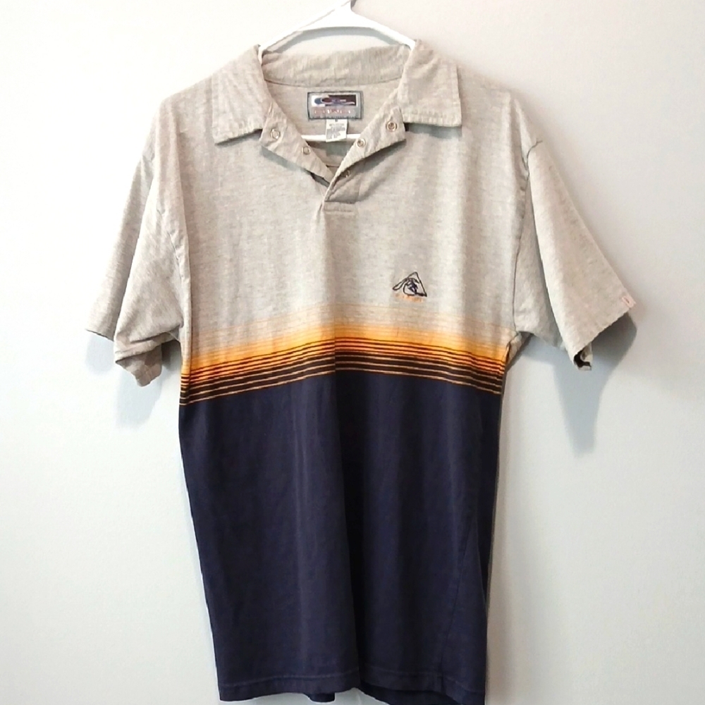 Curly Surf & Streetwear Blue & Gray Polo Casual Shirt Men's Size Medium